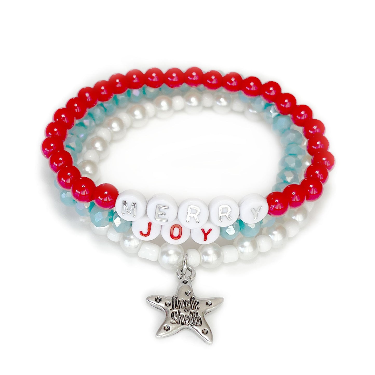 Merry & Joy Coastal Christmas Starfish Charm Beaded Bracelet Set