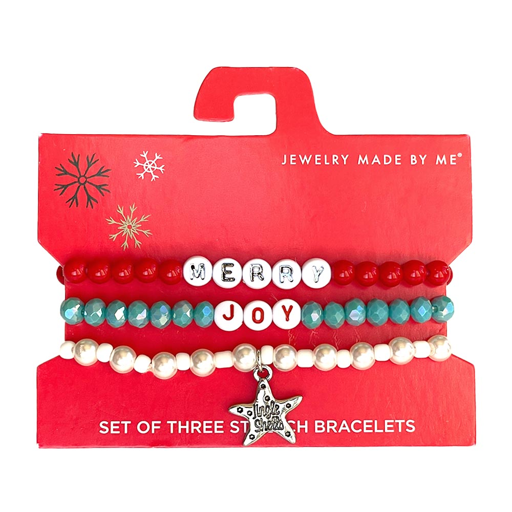 Merry & Joy Coastal Christmas Starfish Charm Beaded Bracelet Set